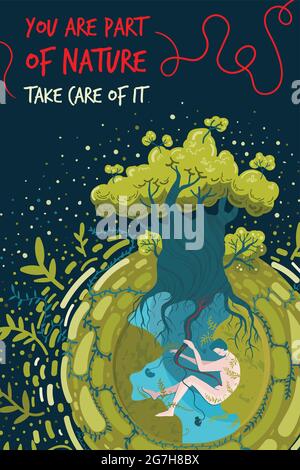 Affiche conceptuelle sur le thème de la protection écologique et de la nature. Illustration de Vecteur