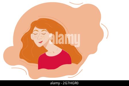 Jeune fille à cheveux rouges rêvant de jour.cheveux longs lâches Illustration de Vecteur