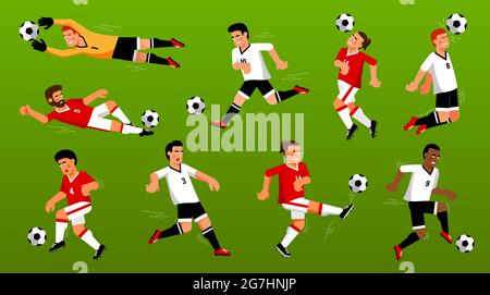 Jeu de joueurs de football avec le ballon Illustration de Vecteur