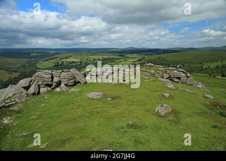 Vue d'été Yar tor vers Babeny, parc national de Dartmoor, Devon, Angleterre, Royaume-Uni Banque D'Images