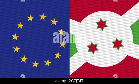 Burundi et Union européenne deux demi-drapeaux ensemble texture de tissu Illustration Banque D'Images