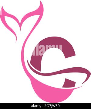 Lettre C avec logo de queue de sirène modèle vectoriel Illustration de Vecteur