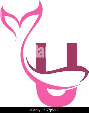 Lettre U avec logo de queue de sirène modèle vectoriel Illustration de Vecteur