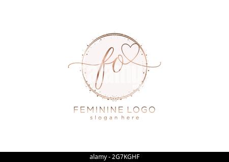 FO écriture logo avec cercle modèle vecteur logo de mariage initial, mode, floral et botanique avec modèle créatif. Illustration de Vecteur
