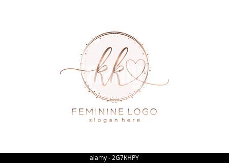 Logo KK écriture manuscrite avec modèle circulaire logo vectoriel de mariage initial, mode, floral et botanique avec modèle créatif. Illustration de Vecteur