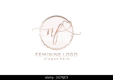 Logo NF d'écriture manuscrite avec modèle circulaire logo vectoriel de mariage initial, mode, floral et botanique avec modèle créatif. Illustration de Vecteur