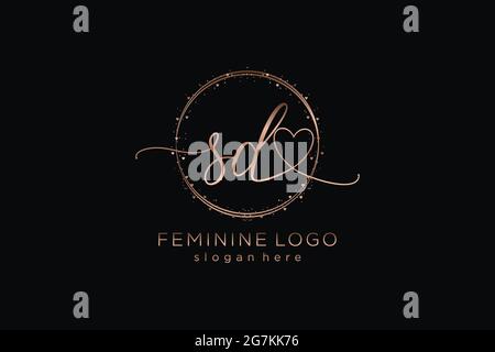 Logo SD d'écriture manuscrite avec modèle circulaire logo vectoriel de mariage initial, mode, floral et botanique avec modèle créatif. Illustration de Vecteur