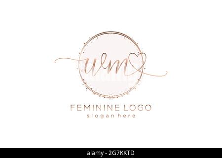 Logo WM Writing avec modèle circulaire logo vectoriel de mariage initial, mode, floral et botanique avec modèle créatif. Illustration de Vecteur