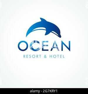 Mot OCEAN avec le concept de logo tube wave. Agence de voyage, offre de dernière minute, idée de logotype créatif de sport nautique. Temp. Motif graphique abstrait isolé Illustration de Vecteur