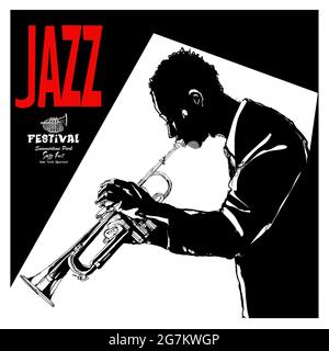 Représentation d'un trompettiste idéal pour affiche jazz - illustration vectorielle Illustration de Vecteur