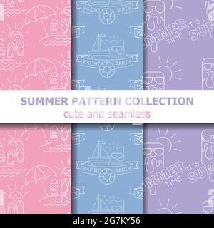 Collection de motifs d'été pastel . Bannière été. Vacances d'été. Vecteur Illustration de Vecteur