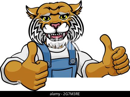 Wildcat Mascot Plumber Mechanic Artisanat Worker Illustration de Vecteur