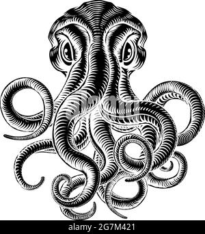 Pieuvre ou Cthulhu Monster Squid Vintage Woodcut Illustration de Vecteur