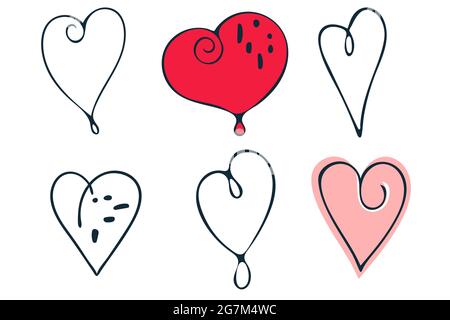 Coeur Doodle, formes inhabituelles icônes ensemble. Illustrations dessinées à la main pour les projets Web. Vecteur Illustration de Vecteur