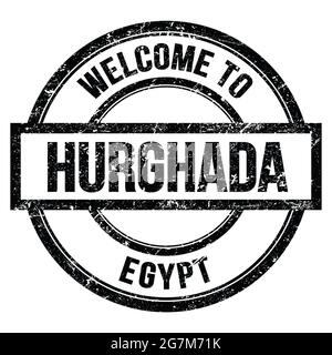 BIENVENUE À HURGHADA - EGYPTE, mots écrits sur noir rond simple timbre Banque D'Images