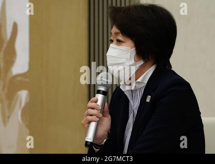 Tokyo, Japon. 15 juillet 2021. Tokyo 2020 le président Hashimoto Seiko parle lors d'une rencontre entre le gouverneur de Tokyo Koike Yuriko et le président du Comité International Olympique Thomas Bach à Tokyo, au Japon, le 15 juillet 2021. Crédit : POOL/ZUMA Wire/Alay Live News Banque D'Images