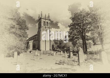 L'image est de l'église du XIIe siècle de St Andrew dans le village de Yorkshire Dales d'Aysgarth célèbre pour ses chutes d'eau Banque D'Images