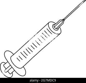 Icône de seringue vectorielle. Seringue, dessin de lignes noir et blanc, une ligne. Illustration de Vecteur