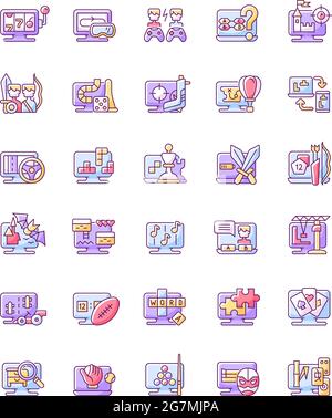 Jeux en ligne types de couleurs RVB jeu d'icônes Illustration de Vecteur