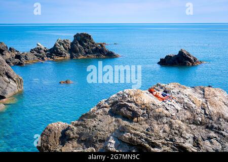 Levanto, ville sur la côte de la mer Ligurienne, dans le parc national des Cinque Terre Banque D'Images