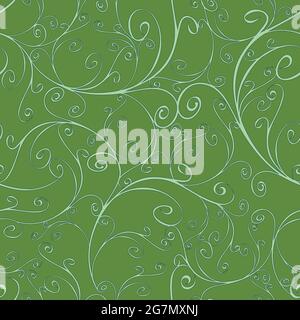 Motif vectoriel transparent avec lignes courbes sur fond vert. Papier peint texturé de luxe. Mode beauté décoration toile de fond. Illustration de Vecteur