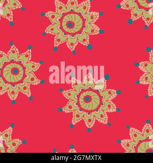 Motif vectoriel sans couture avec fleur abstraite sur fond rose vif. Papier peint à motif fleuri gitane simple. Textile de mode boho romantique. Illustration de Vecteur