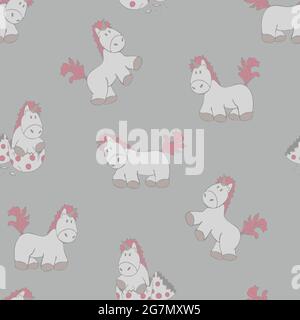 Motif vectoriel transparent avec unicorn sur fond gris clair. Joli papier peint pour les enfants. Tissu fantaisie de style dessin animé pour bébé. Illustration de Vecteur