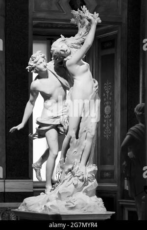Photo en noir et blanc de la sculpture de Bernini représentant Apollon et Daphne Banque D'Images