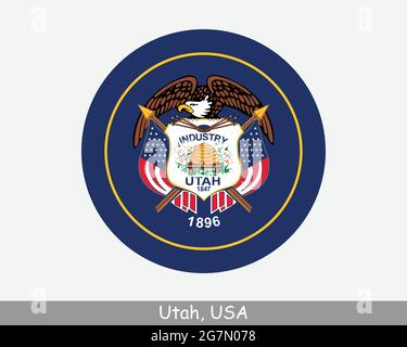 Drapeau circulaire de l'Utah. Icône de bannière de bouton circulaire d'état UT USA. Drapeau d'État des États-Unis d'Amérique de l'Utah. État de ruche, état de Mormon, EPS Vecto Illustration de Vecteur