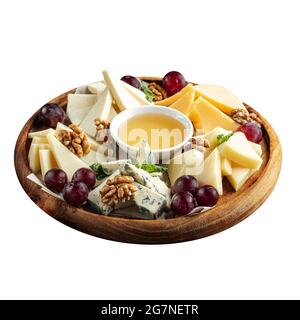 Assiette de fromages avec raisins et miel Banque D'Images