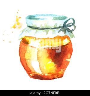 Miel frais dans le verre. Illustration aquarelle dessinée à la main Banque D'Images