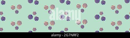 Bordure à pois vectorisés avec des groupes de petits cercles rayés dispersés à la main, orange, bleu indigo violet. Bordure en pointillés dense sans couture Illustration de Vecteur