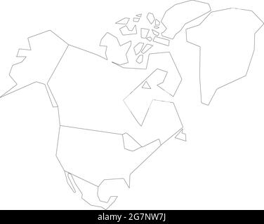 Carte vectorielle de l'Amérique du Nord pour étudier incolore avec contour, noir et blanc Illustration de Vecteur