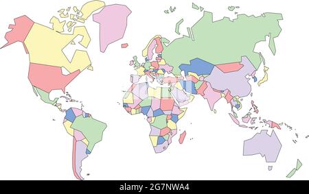 Carte vectorielle du monde à étudier, colorée avec contour Illustration de Vecteur