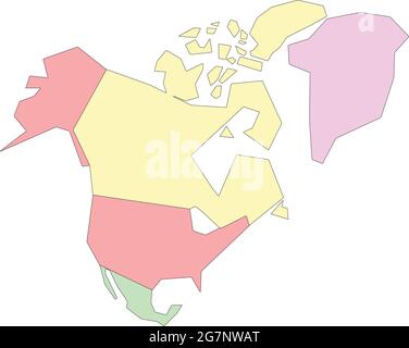 Carte vectorielle de l'Amérique du Nord à étudier, colorée avec contour Illustration de Vecteur