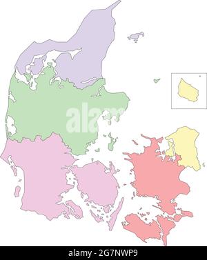 Carte vectorielle du Danemark à étudier avec les contours Illustration de Vecteur