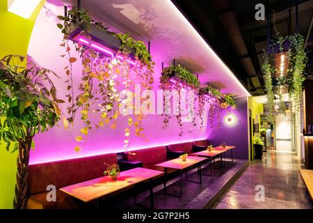 décoration intérieure asiatique contemporaine avec plantes suspendues au restaurant de bangkok thaïlande Banque D'Images