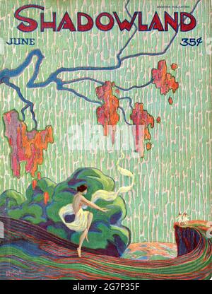 Couverture du magazine artistique Shadowland classique des années 1920. Œuvres d'art de A. M. Hopfmuller.
