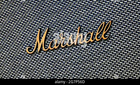 Photo éditoriale sur le thème Marshall. Photo d'illustration pour l'actualité de Marshall - une entreprise britannique d'équipement audio professionnel Banque D'Images