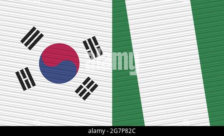Nigeria et Corée du Sud Two Half Flags Together Fabric texture Illustration Banque D'Images