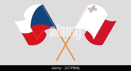 Drapeau de Malte et de la République tchèque traversé et agité. Illustration vectorielle Illustration de Vecteur