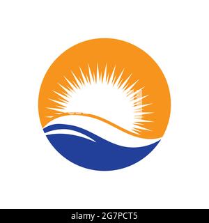 Nature mer vague d'eau et soleil icône vecteur illustration logo - Vector Illustration de Vecteur