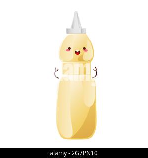 Mayonnaise adorable personnage dans une bouteille en verre. Pot de sauce blanche. Contenant à condiments de style dessin animé. Illustration vectorielle. Illustration de Vecteur