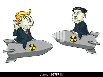 Donald Trump contre Kim Jong-un sur la menace d'armes nucléaires. Illustration du dessin animé vectoriel Illustration de Vecteur