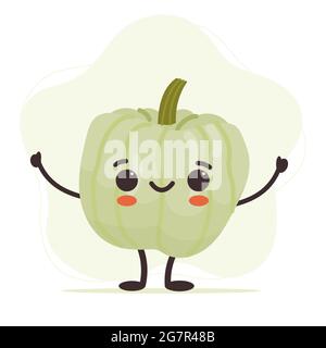 Joli personnage de citrouille souriant. Émoticône de légumes drôle. Illustration vectorielle de style dessin animé à plat Illustration de Vecteur
