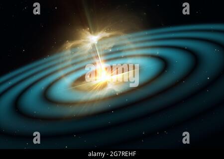 Ondes gravitationnelles, vibrations dans l'espace, illustration 3D Banque D'Images