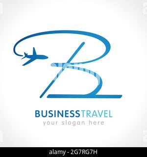 B logotype de la société de tourisme. Panneau de navigation alphabétique, avion de compagnies aériennes, marque de voies aériennes low cost, modèle de résumé graphique d'écriture main lowcoster logistique, Illustration de Vecteur