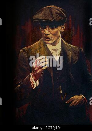 Peaky Blinders art, portrait Tommy Shelby Banque D'Images