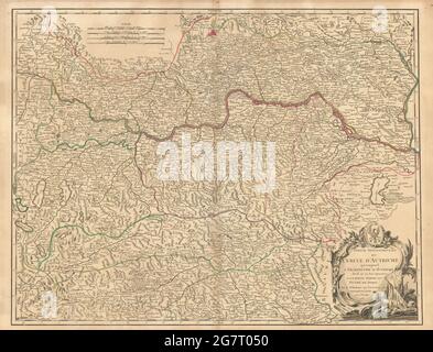 Partie Septentrionale du cercle d'Autriche haute/Basse-Autriche CARTE de VAUGONDY 1752 Banque D'Images