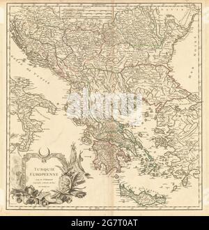 « Turquie européenne ». La Turquie en Europe. Balkans Grèce Egée. Carte DE VAUGONDY 1755 Banque D'Images